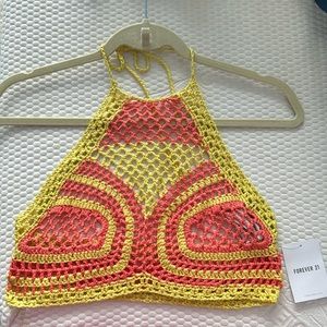 Forever 21 Crochet Color Block Halter top in medium